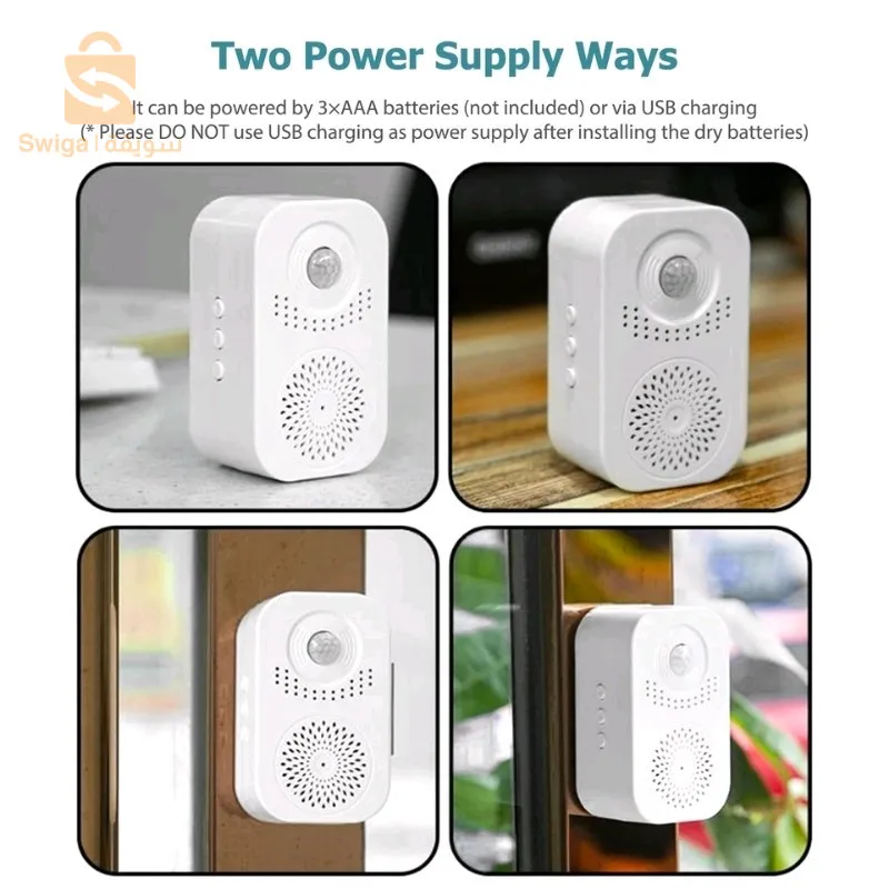 Sonnette d'entrée avec capteur de mouvement à infrarouge, voix réglable, lecteur Audio جرس باب المدخل مع مستشعر حركة بالأشعة تحت الحمراء ومشغل صوت قابل للتعديل$👍