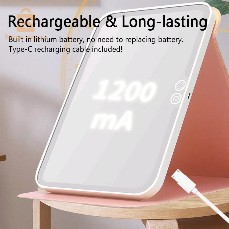 مرآة مكياج محمولة تعمل باللمس، مرآة تجميل عملية، طاولة مكياج LED بـ 3 ألوان$👍