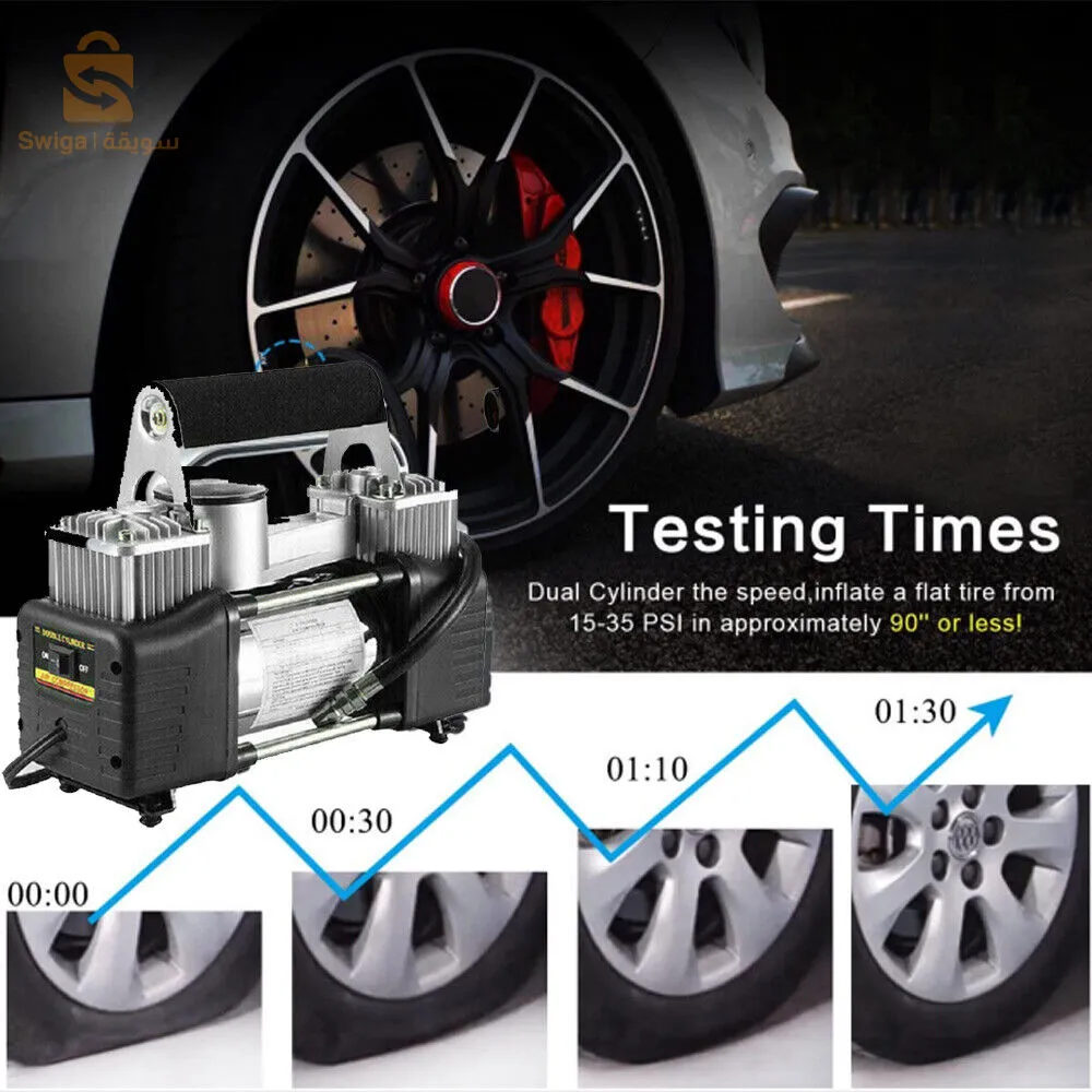 ضاغط سيارات بمكبس مزدوج، 70 لتر/دقيقة، خرطوم 3 متر، 12 فولت$👍