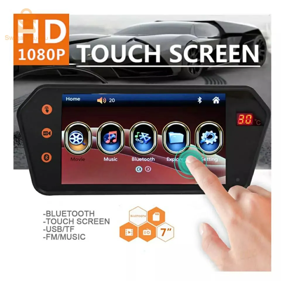 مرآة الرؤية الخلفية للسيارة مع شاشة TFT LCD مقاس 7 بوصات وشاشة فيديو بلوتوث ومشغل MP5 مع درجة الحرارة$👍
