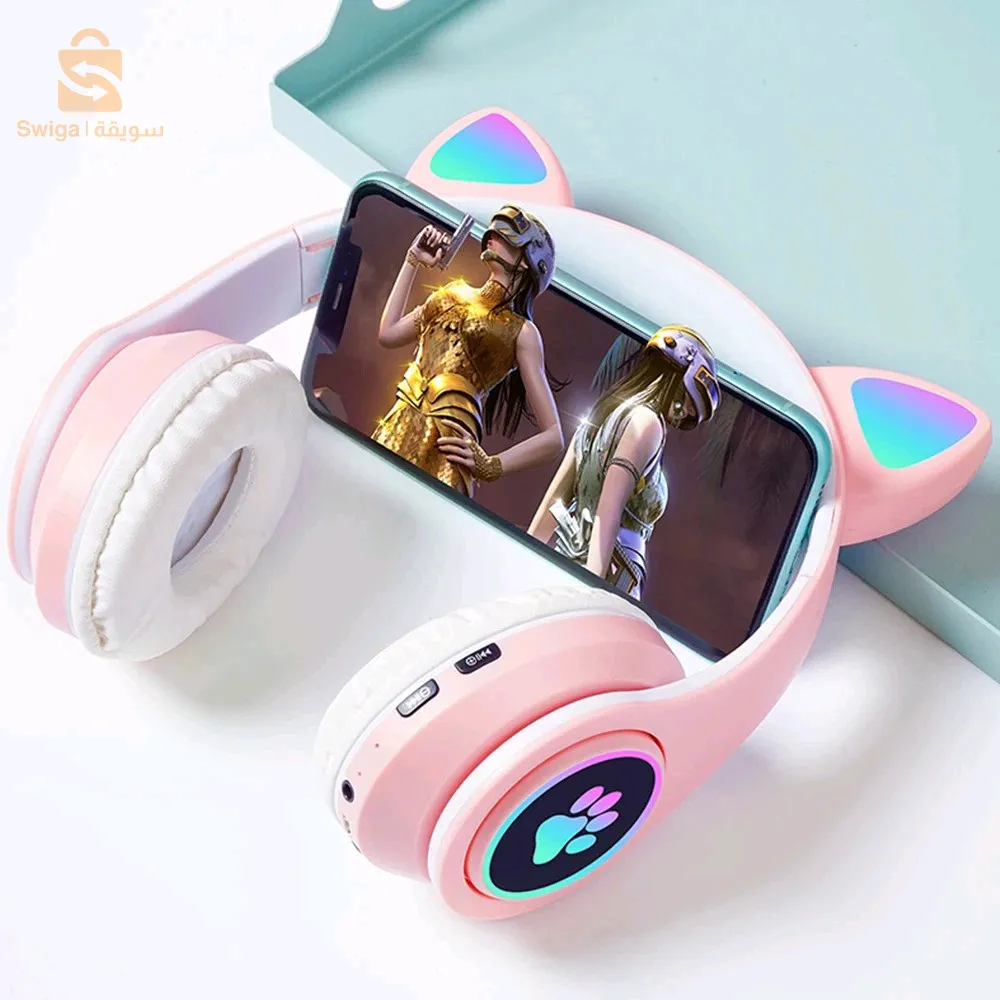 سماعات رأس بلوتوث لاسلكية T22 كيوت كات مع مايكرو اس دي ومنفذ صوت ايه يو اكس 3.5 ملم متوافقة مع الأجهزة المحمولة$👍