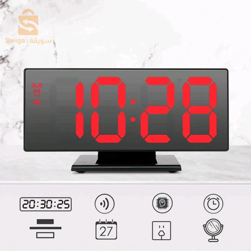 ساعة منبه رقمية بمرآة LED، ساعة إلكترونية DS-3618L$👍