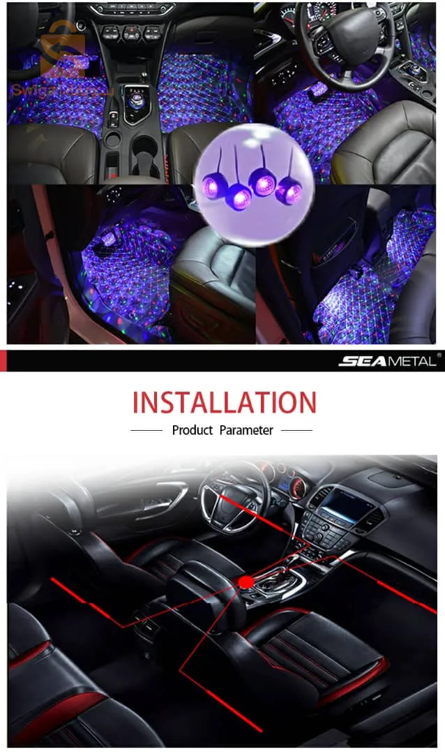 جو السيارة Lumière RGB 4en1 USB 12V$👍