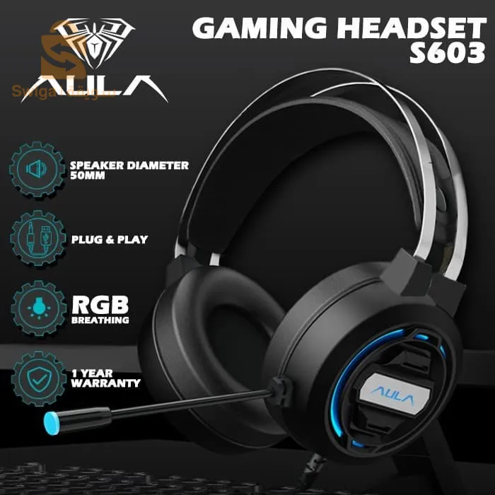سماعة رأس سلكية للألعاب من AULA S603 مزودة بميكروفون لأجهزة الكمبيوتر الشخصية وأجهزة PS4$👍