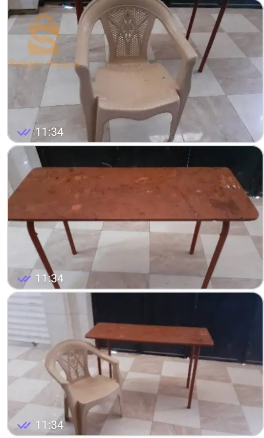 طاولات مدرسية +كراسي بلاستيكية