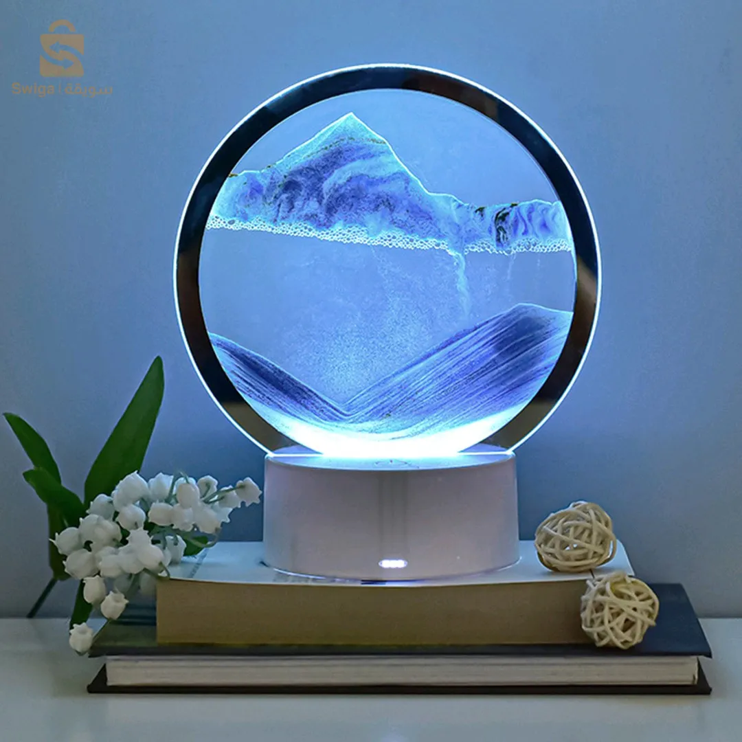 مصباح LED زجاجي رملي USB ثلاثي الأبعاد يعمل باللمس مع جهاز تحكم عن بعد$👍