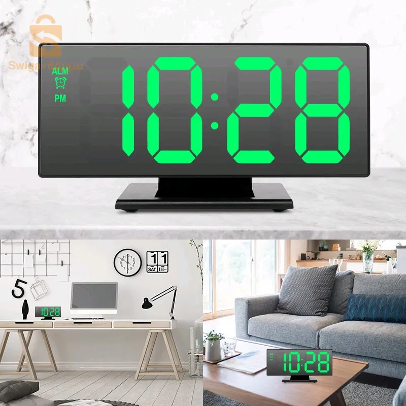 ساعة منبه رقمية بمرآة LED، ساعة إلكترونية DS-3618L$👍