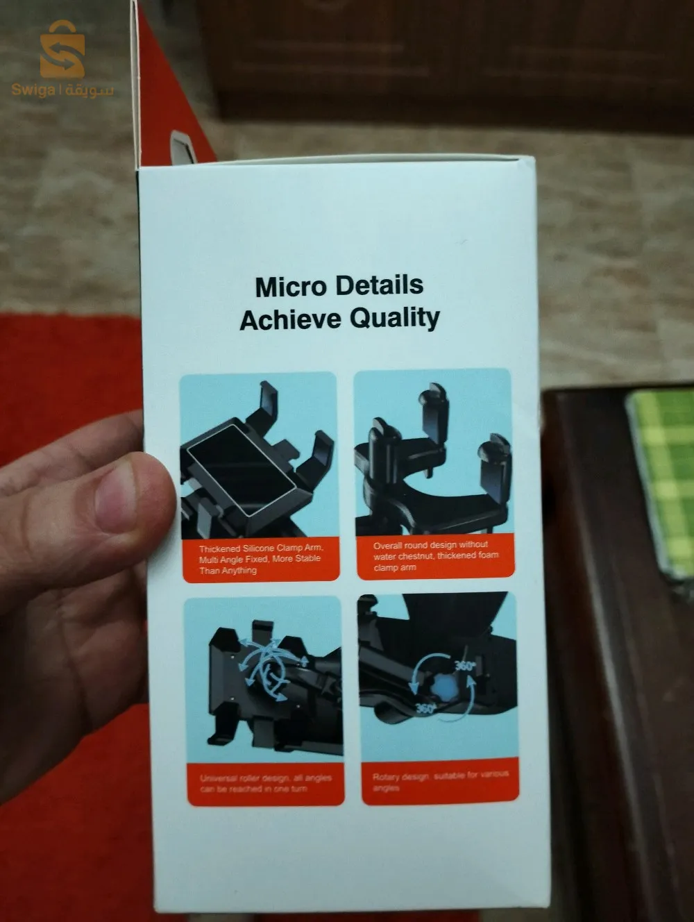 Userحامل الهاتف متين ،يثبت على المرآة الأمامية ،قابل للدوران 180درجة و قابل للزيادة في الطول