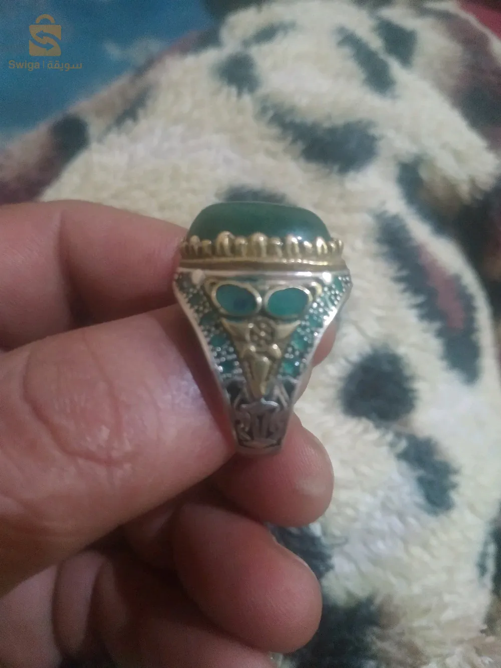 خاتم فضة متزوج بالعقيق الأخضر النادر الخاص بأولياء الله الصالحين