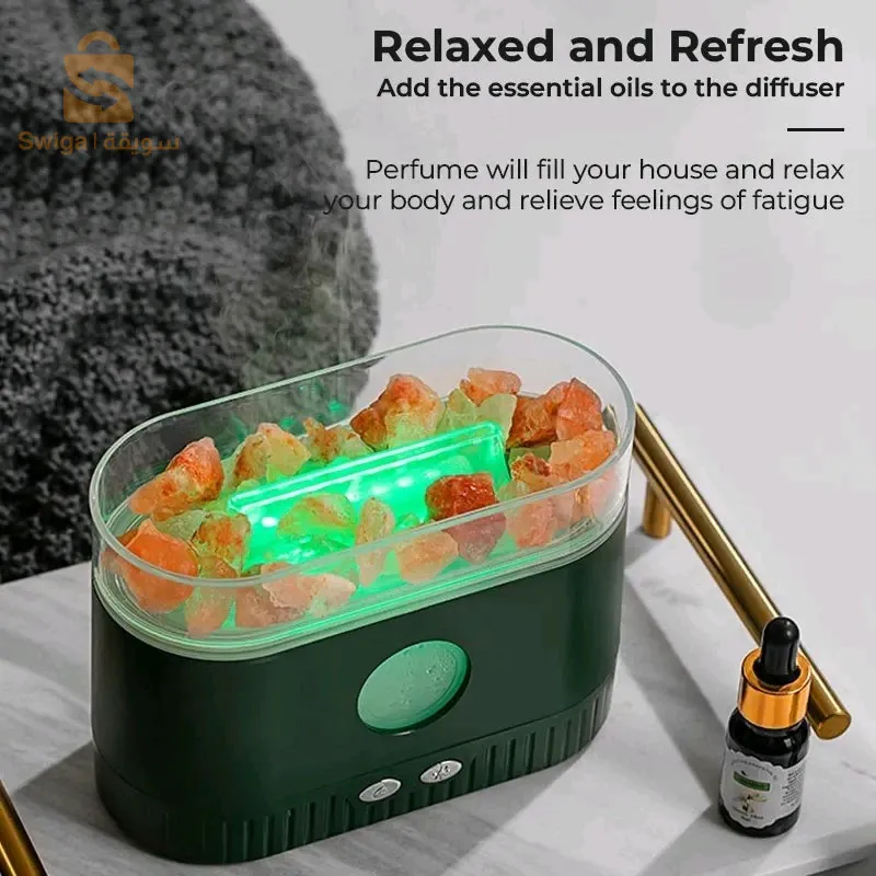 Humidificateur flamme multicolore des huiles essentielles aromatiques en pierre de sel 200ml - موزع روائح الزيوت العطرية باللهب مع صخور الملح الكريستالي 200 مل$👍