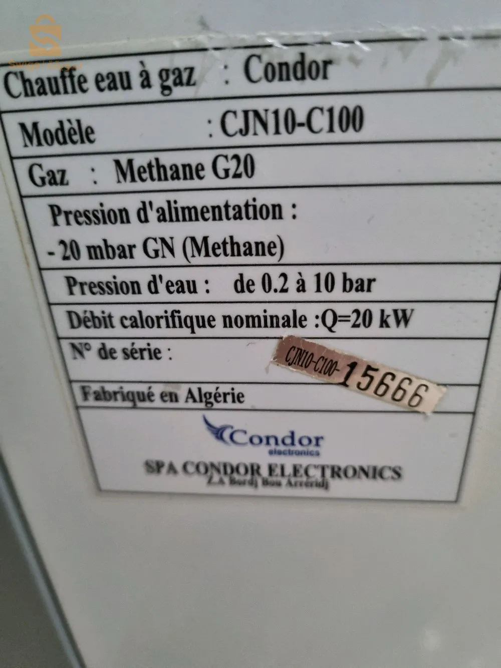 chauffe bain condor 10 L