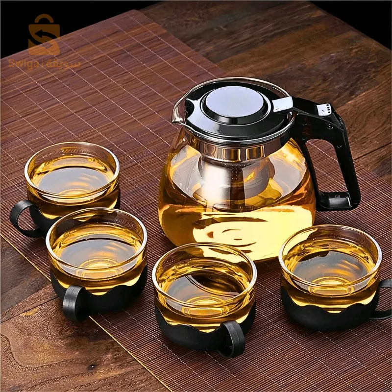 Théière en verre Avec 4 Tasses de grande capacité résistante à la chaleur et au froi