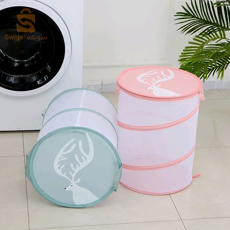 سلة ملابس متسخة قابلة للطي مع غطاء$👍