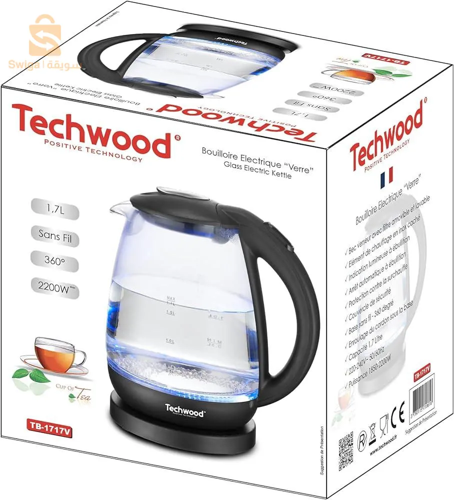Bouilloire Techwood Electrique en Verre 1,7L