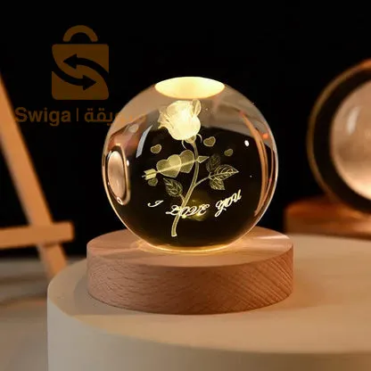 ضوء ليلي على شكل كرة كريستالية مزود طاقة USB، مصباح بجانب السرير الدافئ