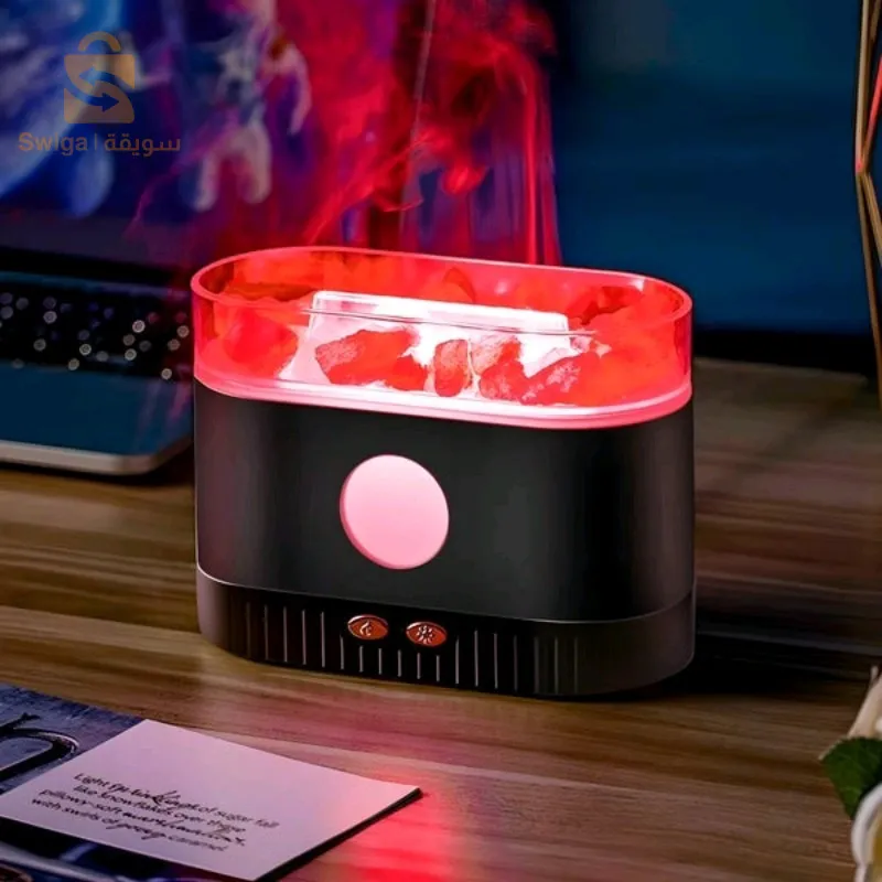 Humidificateur flamme multicolore des huiles essentielles aromatiques en pierre de sel 200ml - موزع روائح الزيوت العطرية باللهب مع صخور الملح الكريستالي 200 مل$👍