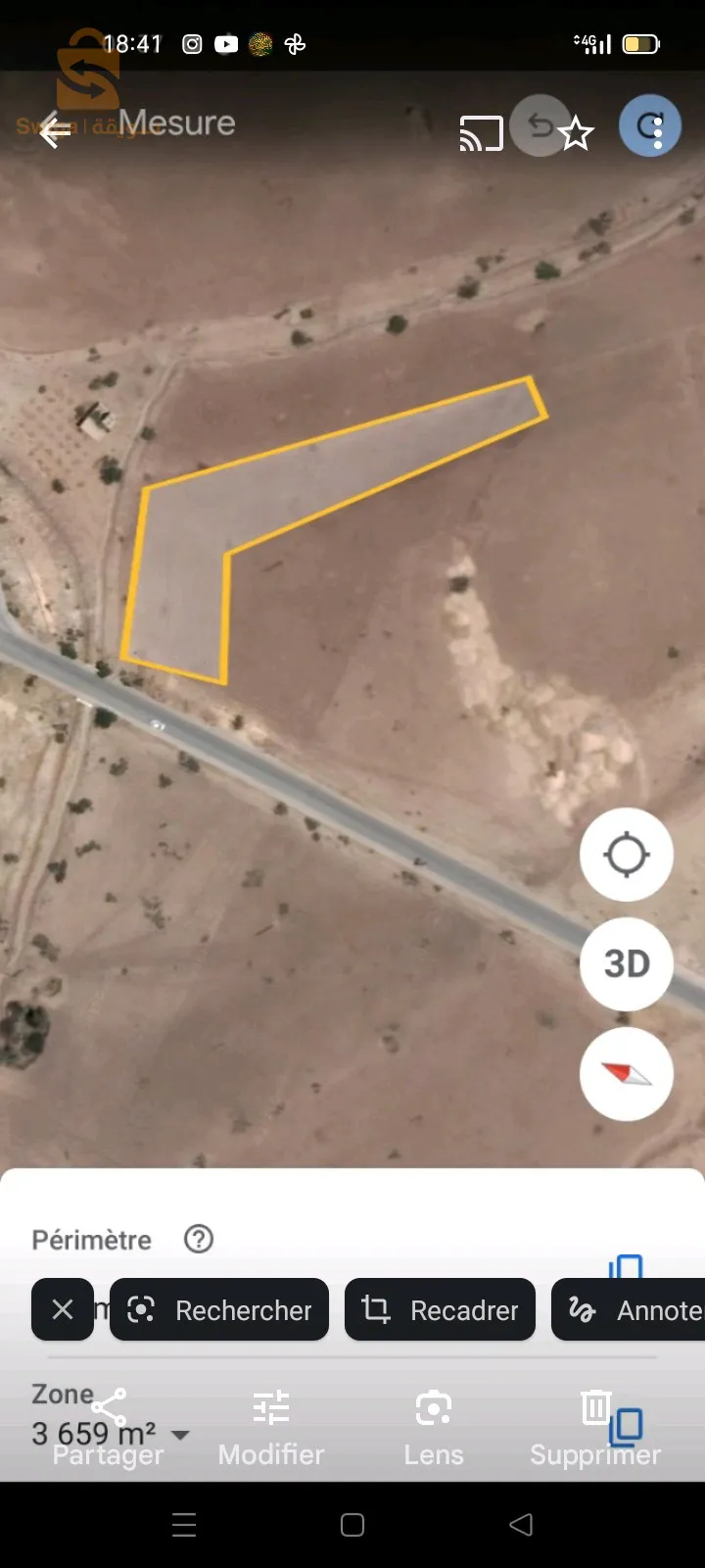 ارض للبيع عقد عرفي مسحاحتها نصف هكتار مع الطريق القديمة  بوالفرايس محور الدوران الجديد غاز ماء كهرباء ....قريبة للسكان