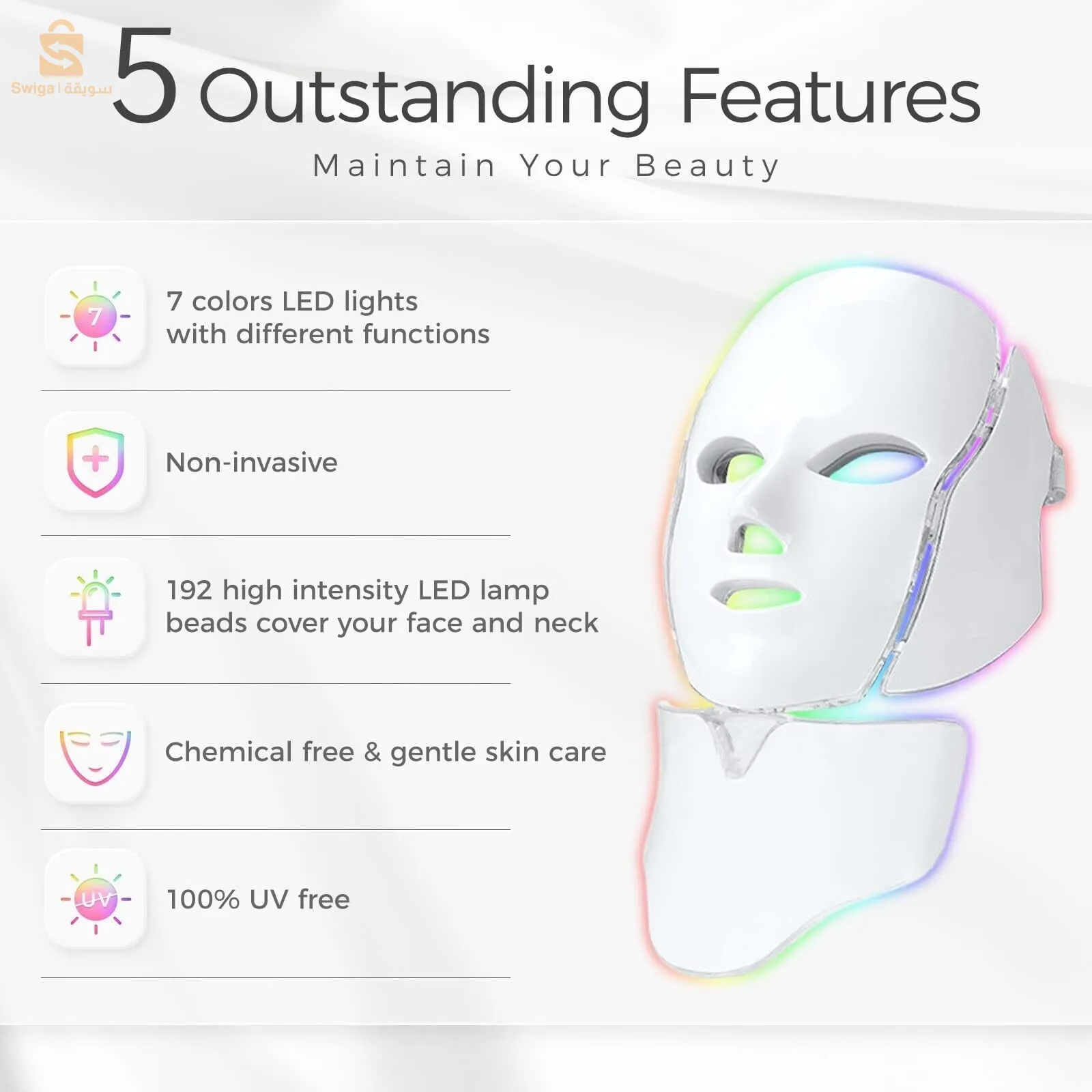 Masque facial photonique LED rajeunissement de la peau, thérapie des rides, 7 couleurs Visage Cou
Caractéristique:
Le masque facial à LED à 7 couleurs peut résoudre les problèmes de peau tenaces et réparer les cicatrices d’acné — Masque pour le cou +: masque de taille réglable, soins de la peau du cou.
Son utilisation pendant environ 20 minutes par jour peut réduire les ridules et les rides autour du front et des yeux pendant 4 à 6 semaines.
L’équipement de beauté Photon est conçu pour la beauté du visage, qui utilise des ondes lumineuses naturelles et les transmet à la peau par des lumières LED. Chaque couleur de la lumière a des effets bénéfiques sur les conditions spécifiques de la peau, inhibant la formation de mélanine.
Spécification
Matériau: ABS
Couleur: blanc
Poids: 1.5kg
Taille d’emballage: 28*24.5*18cm
8900دج
0665955230وق👉viber watts