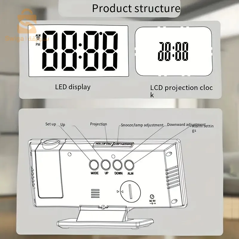 ساعة منبه رقمية ذكية مع جهاز عرض USB بدرجة حرارة 180 درجة RGB، غفوة DS-3618LP-C$👍