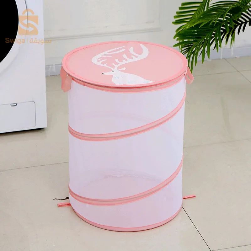 سلة ملابس متسخة قابلة للطي مع غطاء$👍