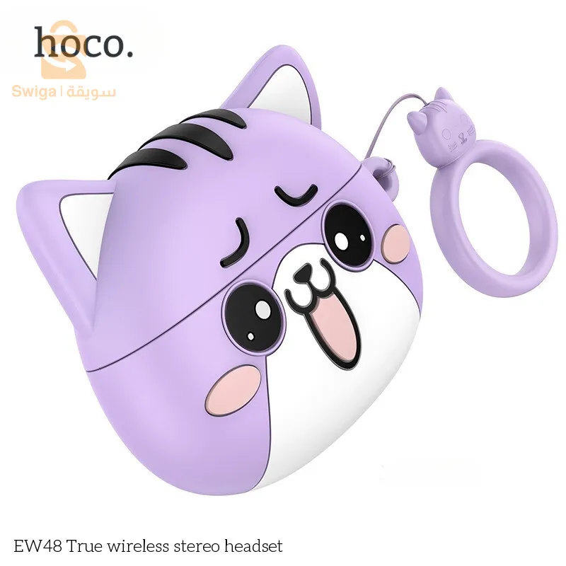 سمّاعات Hoco اللاسلكية بتقنية البلوتوث 5.3 + حافظة بشكل قطة TWS AW 48.