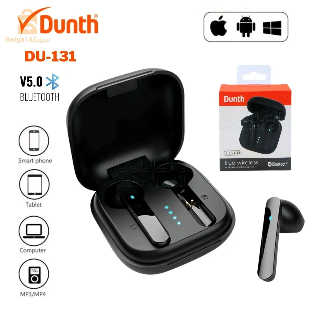 سماعات لاسلكية بلوتوث، توفر حرية الاستماع بدون أسلاك، باللون الأسود. DUNTH DU- 131