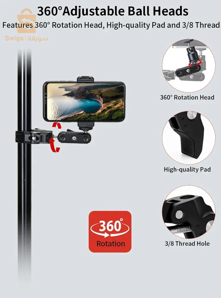 Jmary SR-56 حامل مشبك ألومنيوم قابل للتعديل لمعدات التصوير$👍