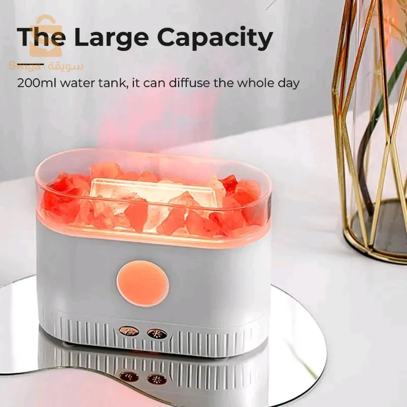 Humidificateur flamme multicolore des huiles essentielles aromatiques en pierre de sel 200ml - موزع روائح الزيوت العطرية باللهب مع صخور الملح الكريستالي 200 مل$👍