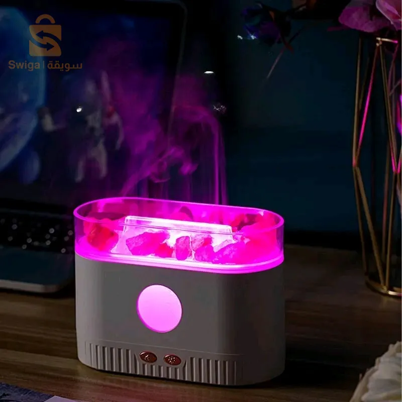 Humidificateur flamme multicolore des huiles essentielles aromatiques en pierre de sel 200ml - موزع روائح الزيوت العطرية باللهب مع صخور الملح الكريستالي 200 مل$👍