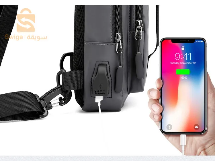 حقيبة أكسفورد متعددة الوظائف مقاومة للماء مع مخرج شحن USB للرجال $👍V3