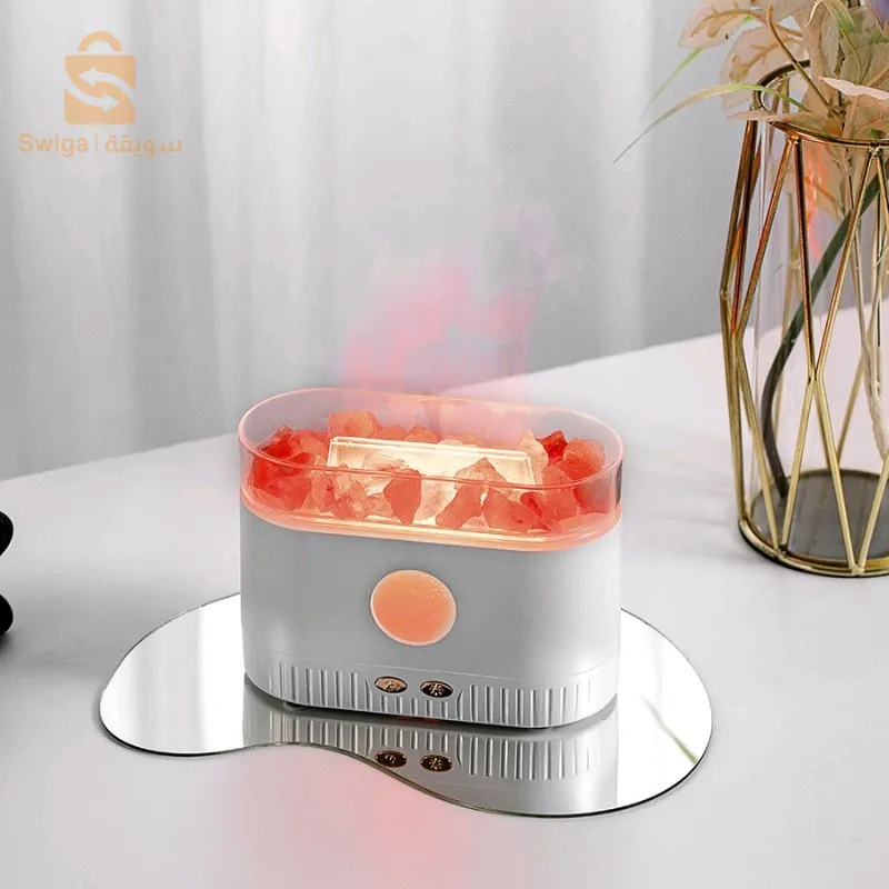 Humidificateur flamme multicolore des huiles essentielles aromatiques en pierre de sel 200ml - موزع روائح الزيوت العطرية باللهب مع صخور الملح الكريستالي 200 مل$👍
