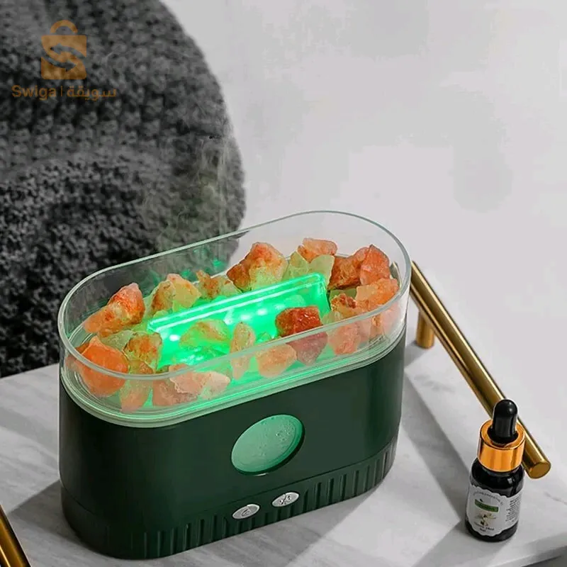 Humidificateur flamme multicolore des huiles essentielles aromatiques en pierre de sel 200ml - موزع روائح الزيوت العطرية باللهب مع صخور الملح الكريستالي 200 مل$👍