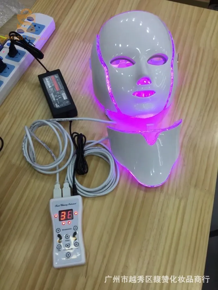 قناع الوجه فوتون LED لتجديد شباب البشرة، علاج التجاعيد، 7 ألوان للوجه والرقبة$👍