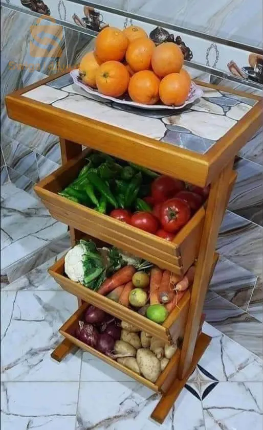 سلة خضر خشبية 3 طوابق $🤍🤍