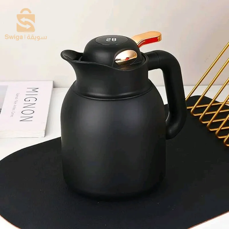 إبريق معزول، مع صينية شاي مقسمة وغطاء لعرض درجة الحرارة، مصنوع من الفولاذ المقاوم للصدأ 304 سعة 1100 مل$👍