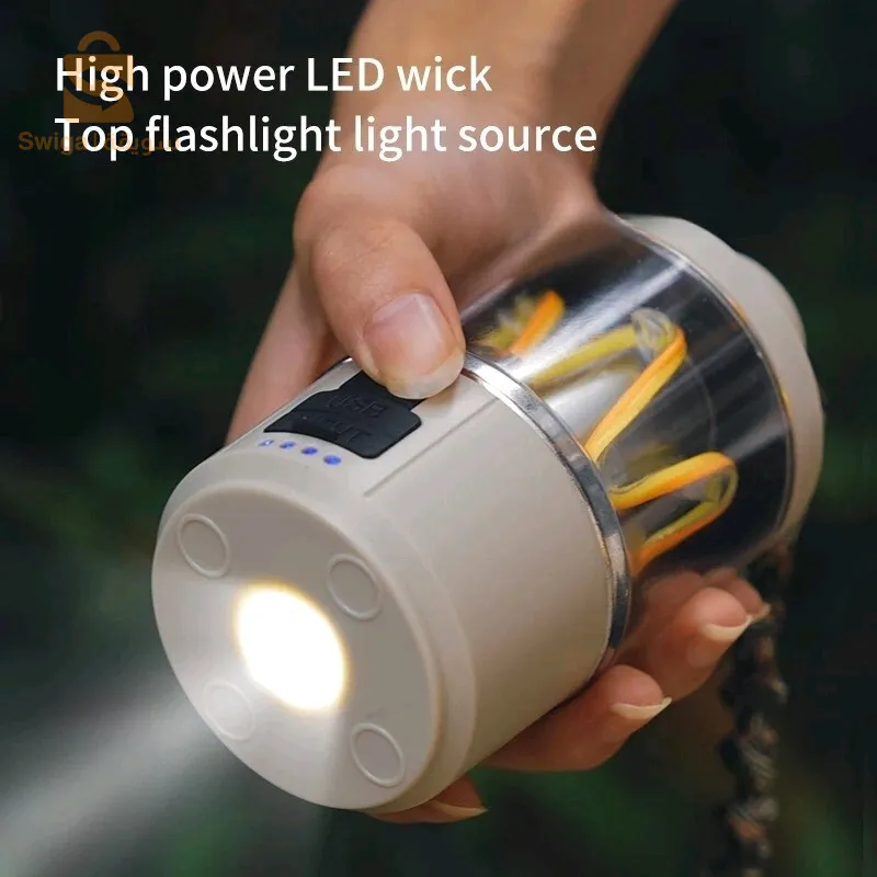فانوس LED محمول في الهواء الطلق مع وظيفة بنك الطاقة لشحن مصباح الخيمة من النوع C$👍