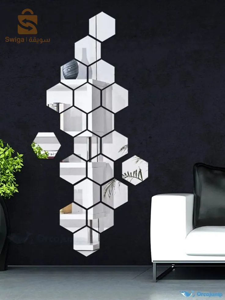 12 مرآة حائط سداسية ذاتية اللصق