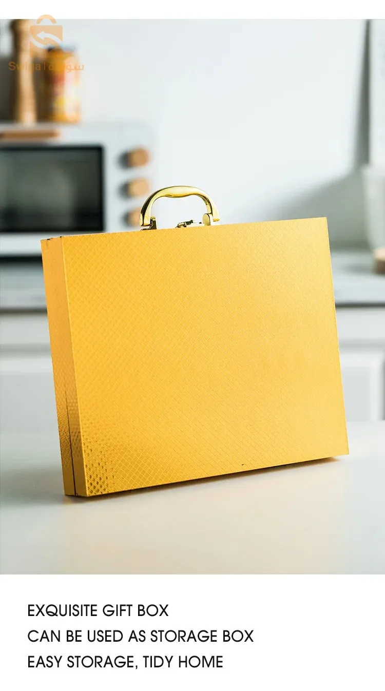 أدوات مائدة فاخرة من الفولاذ المقاوم للصدأ، لون ذهبي، شوكة، سكين، ملعقة، صندوق ذهبي 24 قطعة$👍