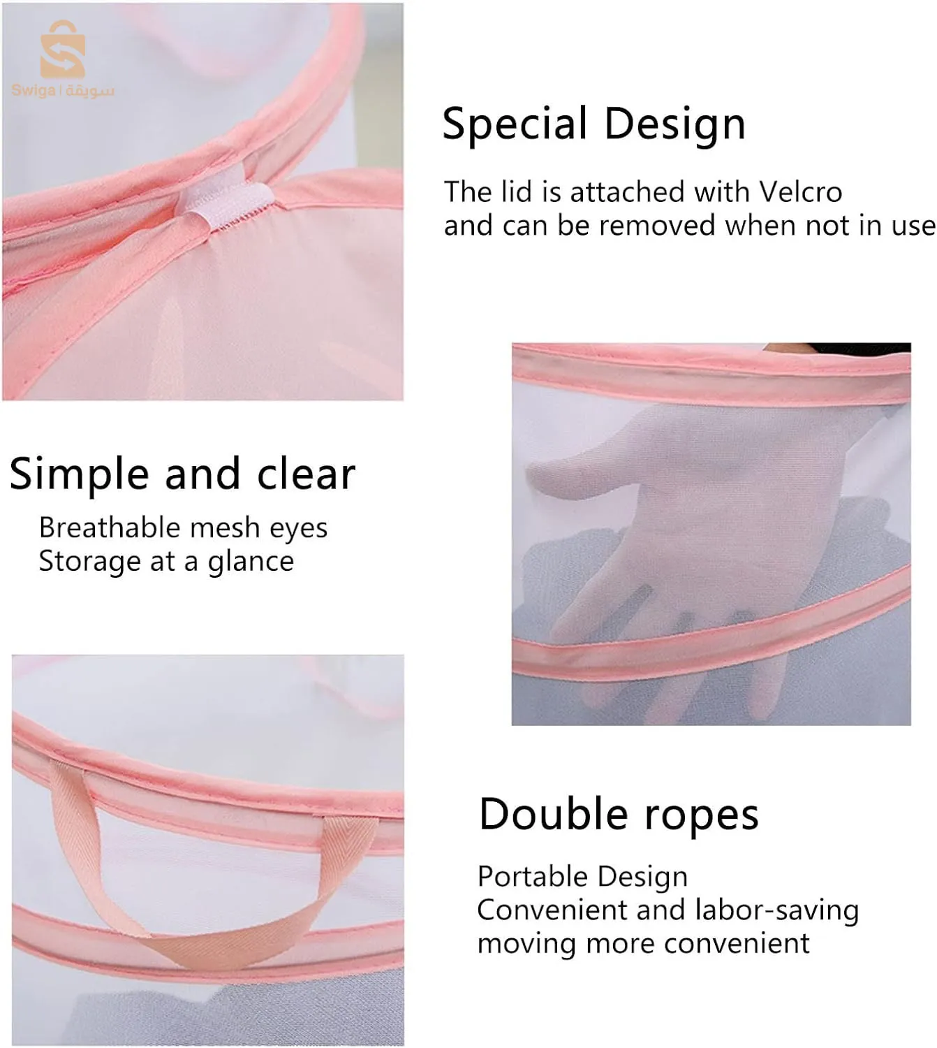 سلة ملابس متسخة قابلة للطي مع غطاء$👍