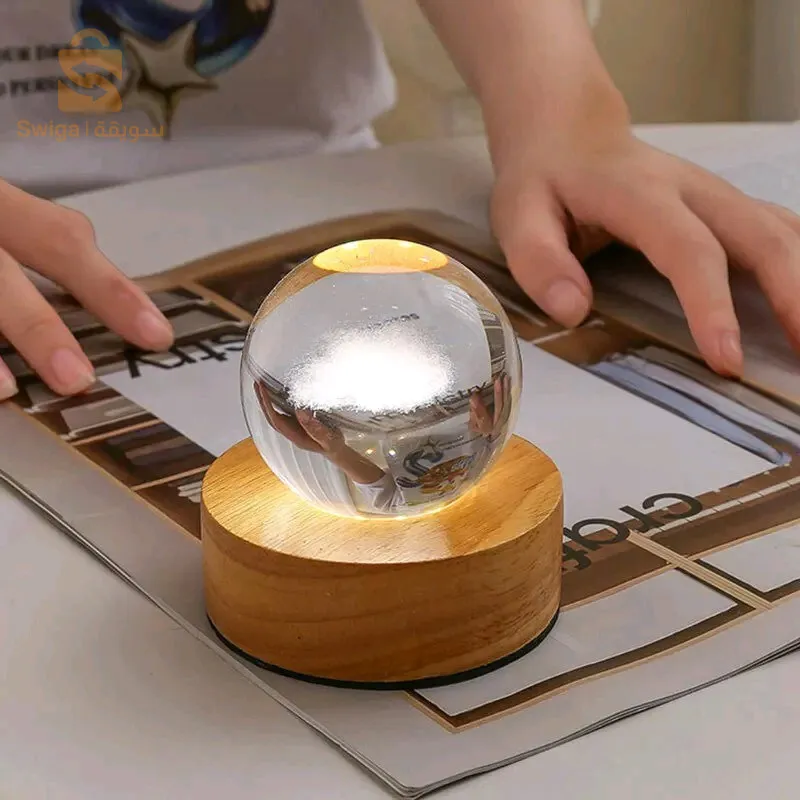 ضوء ليلي على شكل كرة كريستالية مزود طاقة USB، مصباح بجانب السرير الدافئ