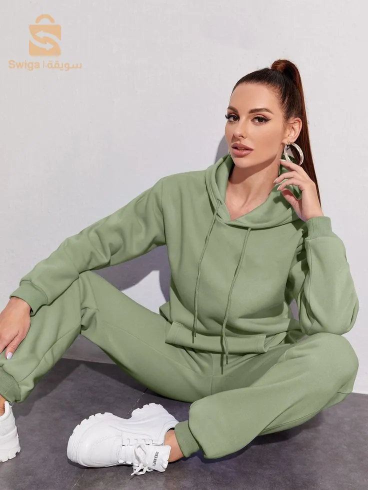 sweatshirt a capuche -vert - cotton