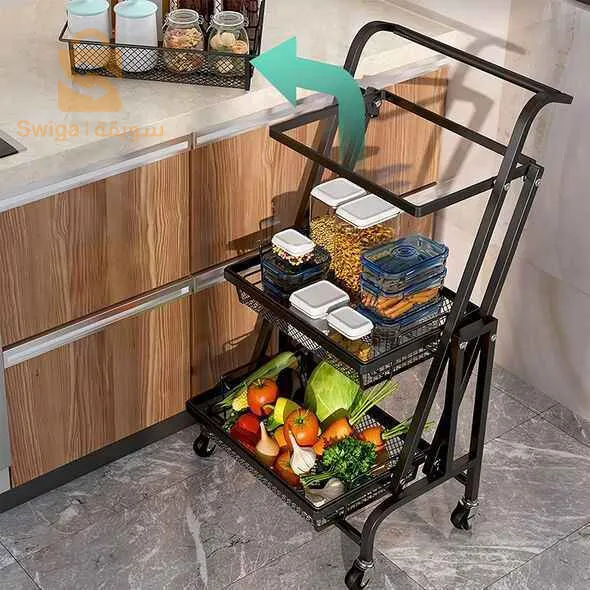 Chariot de rangement de cuisine, à 3 couches, pliable, robuste