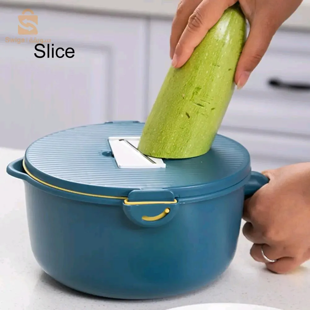 وعاء تقطيع الخضروات اليدوي متعدد الوظائف مع سلة تصريف
