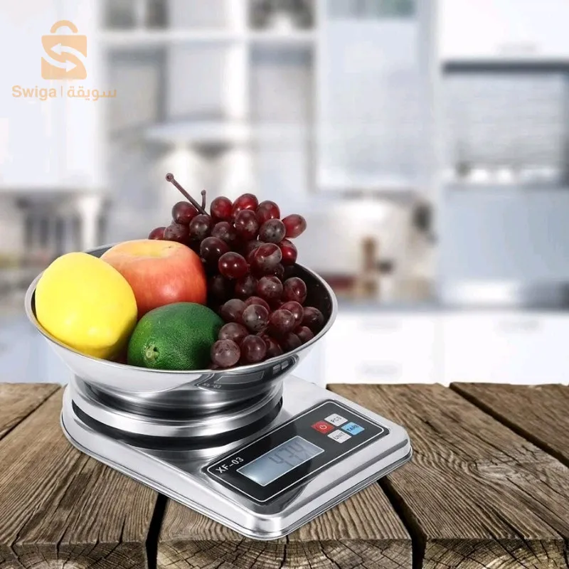 ميزان مطبخ رقمي عالي الدقة مع وعاء من الفولاذ المقاوم للصدأ، 5 كجم/1 جرام مع شاشة LCD$👍