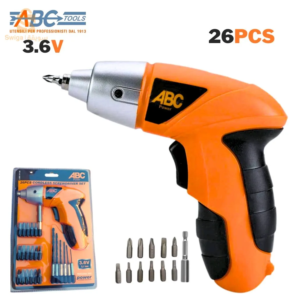 مفك براغي مثقاب ببطارية ليثيوم لاسلكية ABC 3.6 فولت قابل لإعادة الشحن مع 26 قطعة من بناء خفيف الوزنمفتاح منزلق للأمام/الخلفمن السهل التبديل من الشد إلى إزالة المسمارتصميم على شكل حرف T لسهولة التحكمبطارية ليثيوم أيون 1.5 أمبير. 3.6 فولتمدة الشحن: 3 – 5 ساعاتمؤشر LED لطاقة البطاريةمؤشر LED تم تصميم العمود الناعم القابل للتمديد للحفر اليدوي العاديموقف الحفر الكهربائيةحامل مثقاب سداسي واتصال مريحآلة حفر الآبارمريح الدرع يحمي اليدين بشكل كبير يدور حول المحور الداخلي بحريةالتصميم قابل للتغيير حسب المخزون المتوفر.لون برتقاليمع 26 قطعة من النصائح3700دج0665955230وق👉viber watts