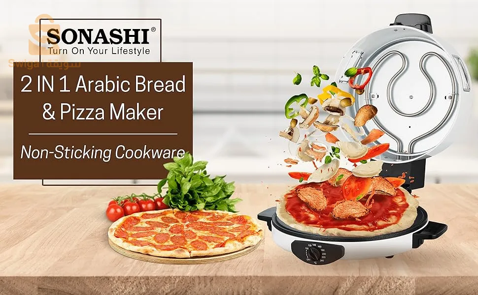 Sonashi Four A Pizza & A Pain Multi Fonction 1800 W - سوناشي ماكينة صنع الخبز العربي والبيتزا من الفولاذ المقاوم للصدأ ذات جودة عالية
مقابض غير ساخنة وحساسة للمس لسهولة الحمل
مطبخ سهل الرؤية مع نافذتين
مفتاح تشغيل/إيقاف وضوء مؤشر أحمر
درجة حرارة عالية قابلة للتعديل 180C-240C للتحميص السريع ماكينة الخبز والبيتزا 2 في 1 بقوة 1800 وات سوناشي SABM-863
مع ماكينة الخبز والبيتزا سوناشي SABM-863! اصنع خبزًا مسطحًا دافئًا ومحمصًا والذي يعد المرافق المثالي لمجموعة متنوعة من الوجبات. مع هذا الجهاز الفريد، يمكنك صنع الخبز اللذيذ مثل: - لافا - نان - فوكاشيا - بيتا - والمزيد! من المؤكد أن هذا الجهاز الفريد من نوعه سيصبح ضروريًا لخلط الأشياء في المطبخ وإضافة لمسة عالمية إلى مطبخك ستثير إعجاب العائلة والأصدقاء!

طلاء غير لاصق لسهولة الطبخ والتنظيف، درجة حرارة عالية قابلة للتعديل 180-240 درجة مئوية للتحميص السريع مع مفتاح تشغيل/إيقاف ومؤشر ضوئي أحمر والتحكم في درجة الحرارة.

آلة الخبز والبيتزا هذه بقطر 30 سم، ومقابضها اللمسية غير القابلة للتدفئة ونافذتين شفافتين، يمكنك طهيها بسهولة وأمان
13600دج
0665955230وق👉viber watts