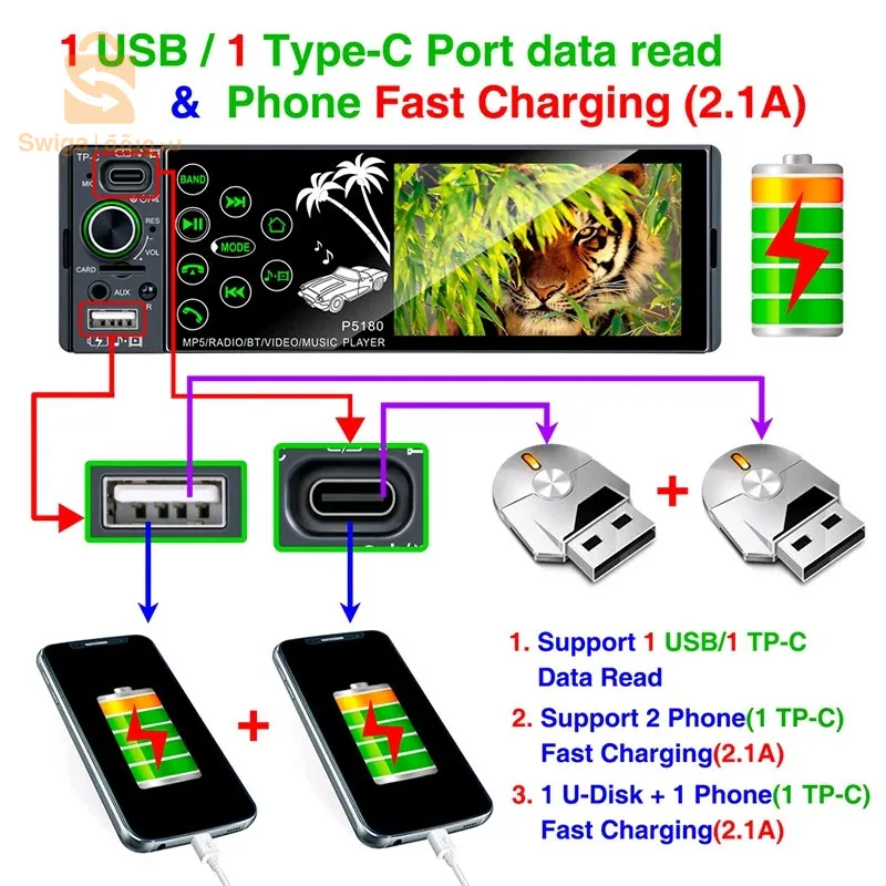 راديو سيارة بشاشة لمس 3.8 بوصة وبلوتوث | USB، SD، AUX مع التحكم في عجلة القيادةشاشة IPS سعوية مقاس 3.8 بوصةزر لون الإضاءة الخلفية (7 ألوان)منفذ TP-C الأمامي (يدعم الشحن السريع للهاتف المحمول)منفذ USB2.0 أمامي (تشغيل الموسيقى، أقصى دعم 32 جيجابايت)فتحة بطاقة TF (تشغيل الموسيقى، أقصى دعم 32 جيجابايت)وظيفة بلوتوث، مكالمات بدون استخدام اليدين وموسيقى BTيدعم MP3/WMA/WAV/FLAC/APP وتنسيقات تشغيل الصوت الأخرىدعم RMVB/RM/VOB/MP4/MOV/AVI/3GP وتنسيقات تشغيل الفيديو الأخرىوظيفة راديو FMمضخم MOSFET: 50 وات × 4 أقصى طاقة مخرجةنطاق تعديل التردد: 87.5 ~ 108.0 ميجا هرتز (الاتحاد الأوروبي)8900دج0665955230وق👉viber watts