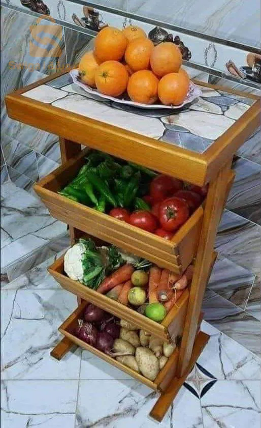 سلة خضر خشبية 3 طوابق