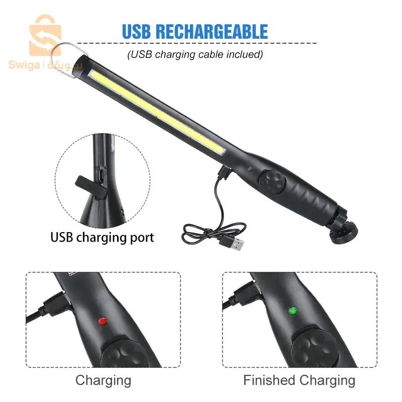 مصباح عمل COB مع قاعدة مغناطيسية دوارة 360 درجة وإضاءة LED قابلة لإعادة الشحن لإصلاح الفحصالحجم: 37.5*3.5*2.6 سنتيمتر/14.8*1.5*1.4 بوصة*أمبولة: البوليفيينالتبديل: طلب مفتاح الطاقةالمدى : 20 مترعمر البطارية: 7-8 ساعات4 ملفات: 4 سطوعسعة البطارية: 1800 مللي أمبيرالشحن:مميزات الشحن عبر USB :1. يمكنك ربط الضوء بأي سطح حديدي، وضبط الزاوية المطلوبة وقفل الزاوية بالتوتر2. مفتاح الطاقة ذو القرص الواحد لديه تعديل متغير للسوائل من 0% إلى 100% من ناتج الضوء.3. تم تصميم هذا المصباح في الخارج والداخل على حد سواء للظروف القاسية والبيئات القذرة ويتضمن شماعة فولاذية قابلة للطي.4. مع واجهة الشحن، الشحن أكثر ملاءمة.5. مناسبة للجري والتخييم والركض وصيد الأسماك وركوب الدراجات والقراءة والصيد والمشي لمسافات طويلة.2450دج0665955230وق👉viber watts  .