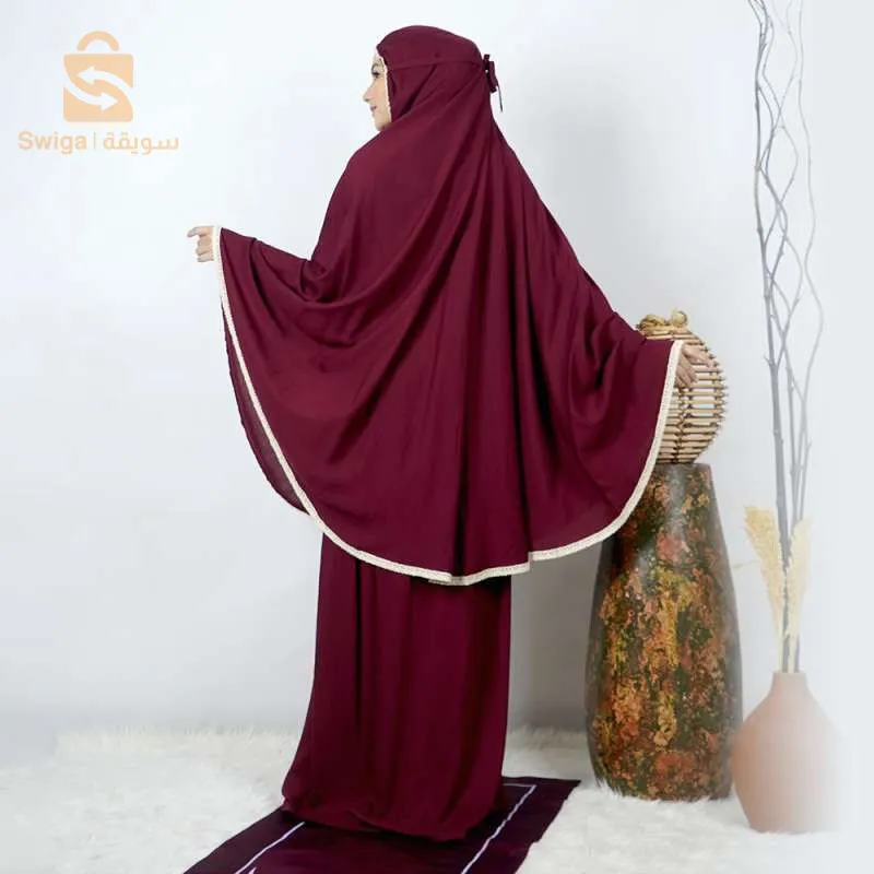 PACK طقم صلاة نسائي 4 قطع برداء فضفاض وسجادة مبطنة مع غلاف للمصحف + جهاز تسبيح رقمي محمول، سبحة صلاة مع عداد رقمي$👍